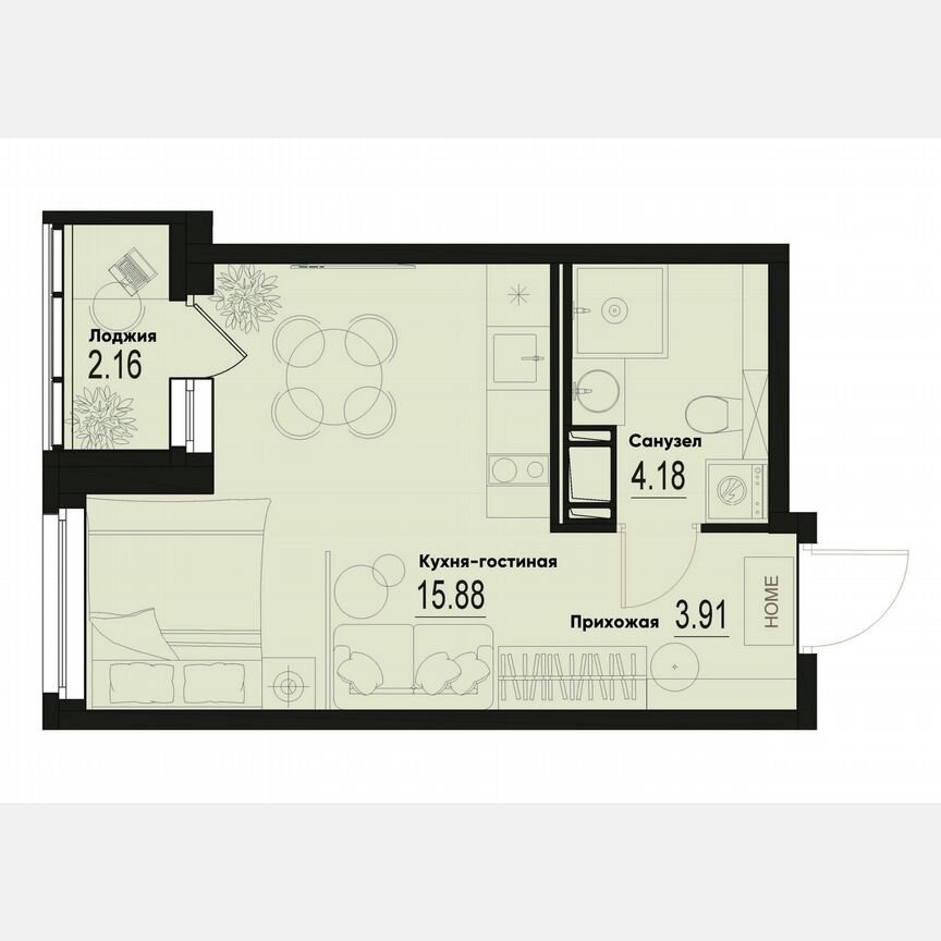 Квартира-студия, 25,1 м², 9/12 эт.