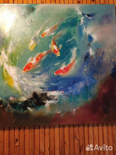 Картина маслом Карпы Кои большая большая