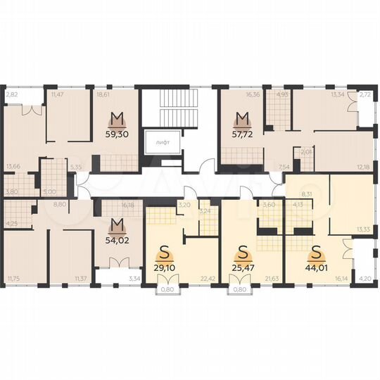 2-к. квартира, 57,7 м², 5/5 эт.