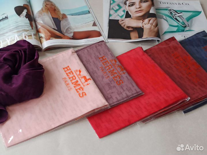 Платок Шелковый Hermes однотонный жаккардовый