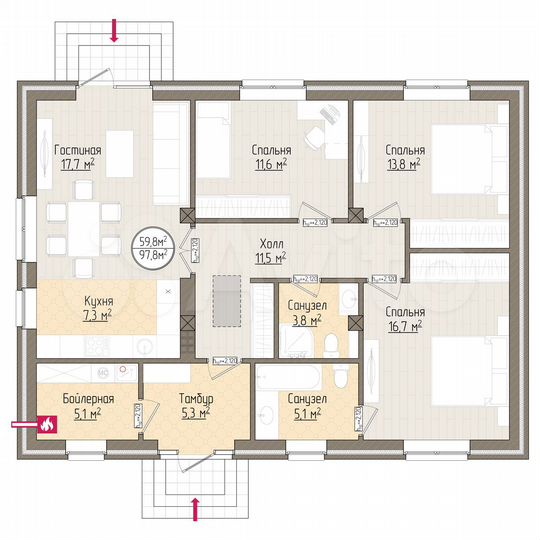 Дом 100 м² на участке 8 сот.