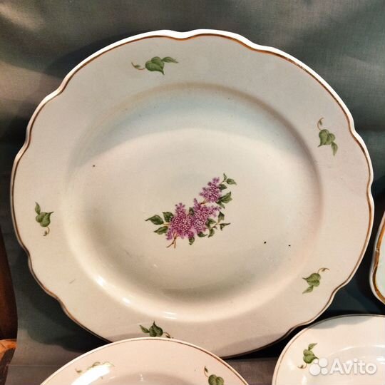 Большие блюда и тарелки 12 шт. Сирень фарфор СССР