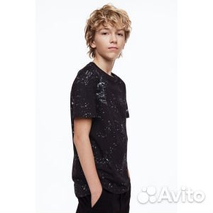 5 футболок H&M Patterned, черный