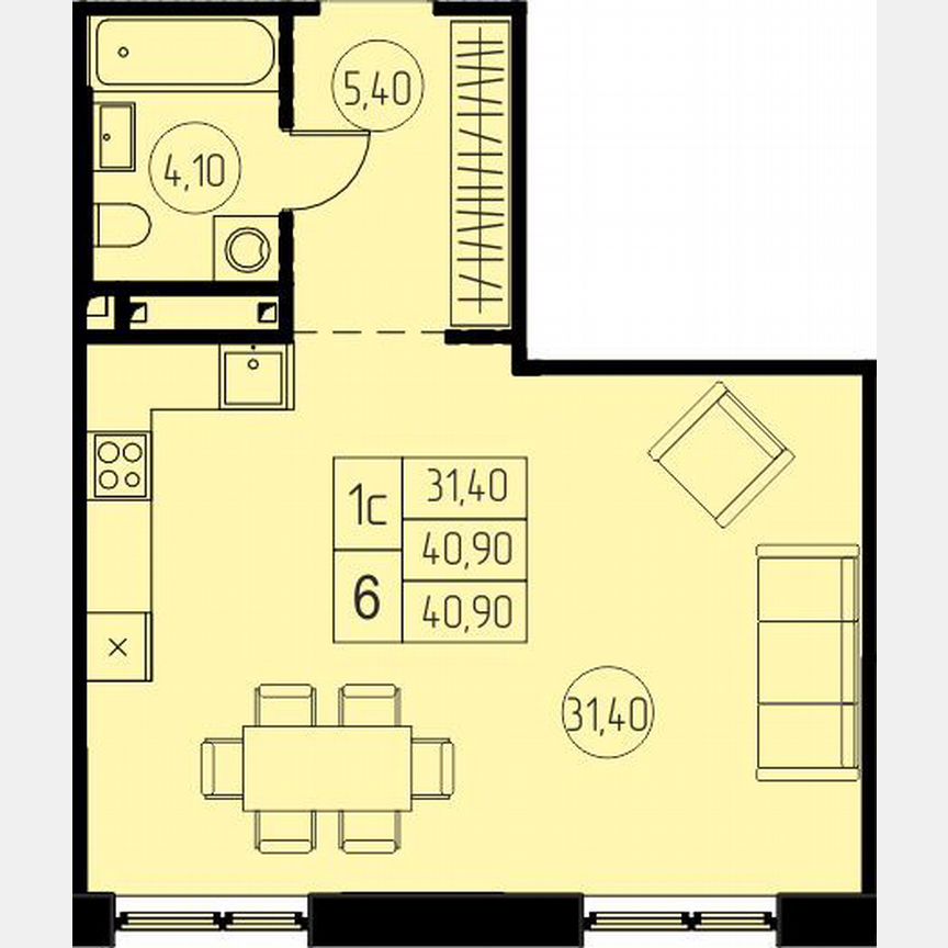 Квартира-студия, 40,9 м², 25/28 эт.
