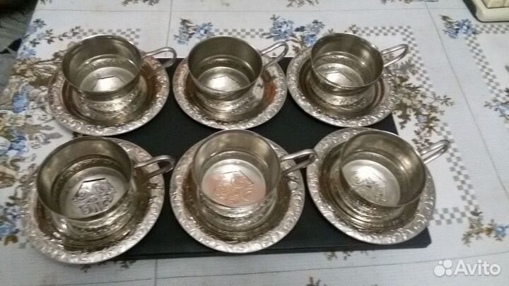 Мельхиоровые подстаканники с блюдцем