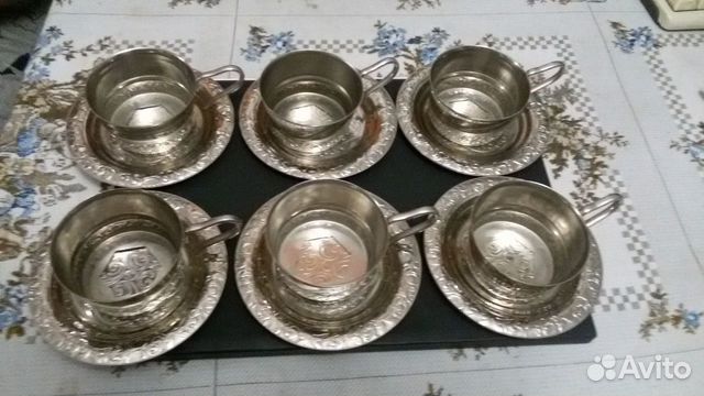 Мельхиоровые подстаканники с блюдцем