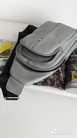 Серая мужская сумка из натуральной кожи Новая