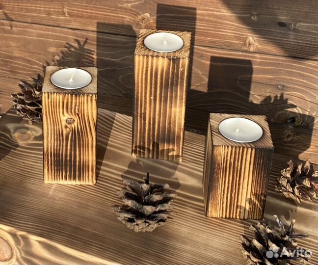 Подсвечники из обоженного дерева