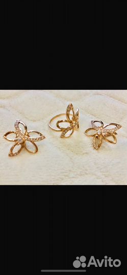 Золотой комплект серьги и кольцо