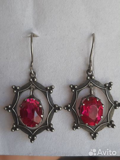 Серьги винтаж серебро 875 корунд СССР