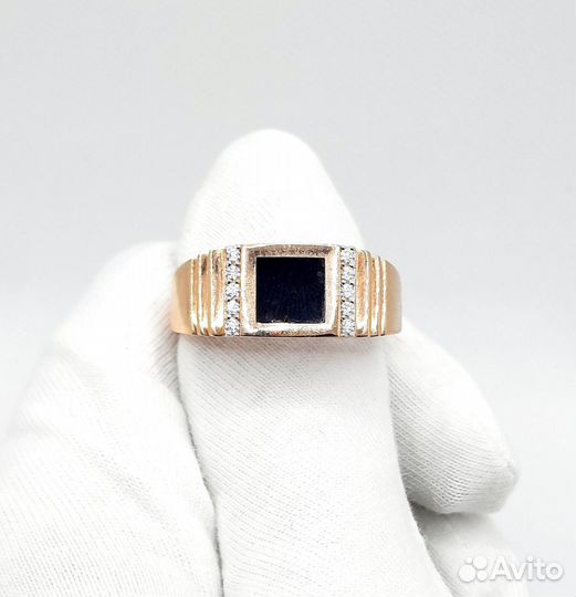 Золотая мужская печатка с Агатом черным 585 пробы