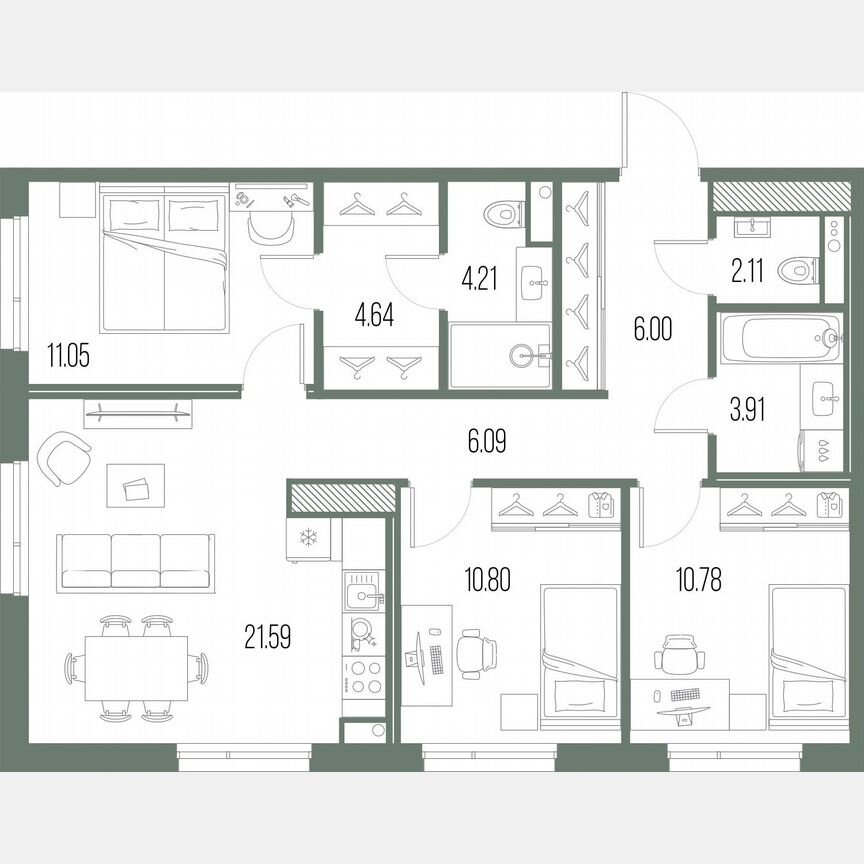 3-к. квартира, 81,2 м², 7/10 эт.