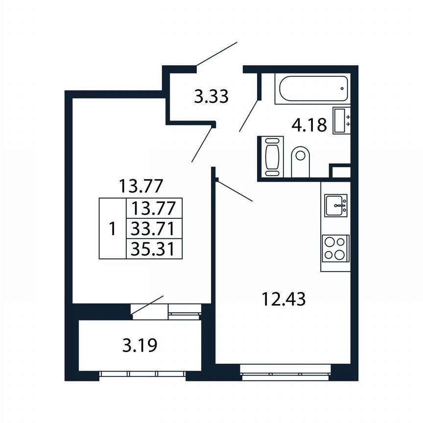 1-к. квартира, 36,9 м², 2/13 эт.
