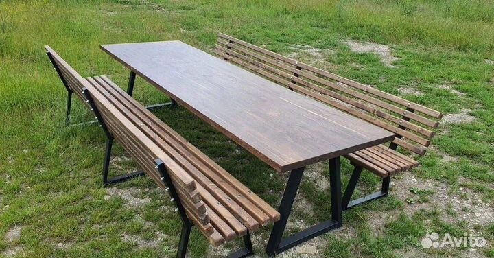 Стол из массива + лавочки в Loft