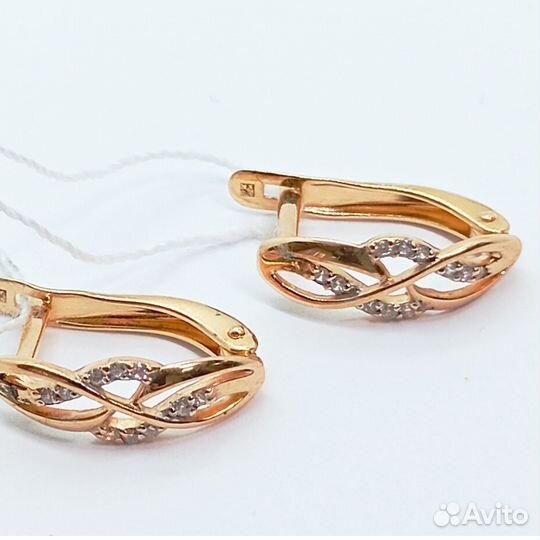 Золотые серьги с фианитом