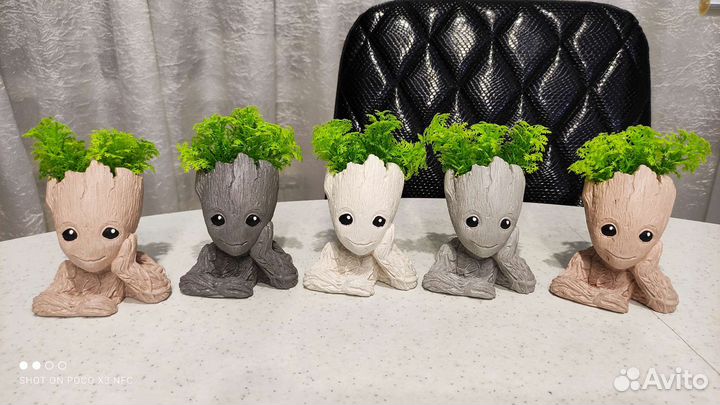 Малыш грут гипсовое кашпо с зеленью