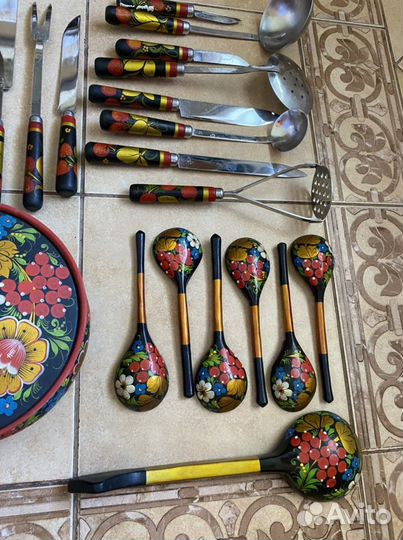 Набор «Хохлома»,деревянная посуда,столовые приборы