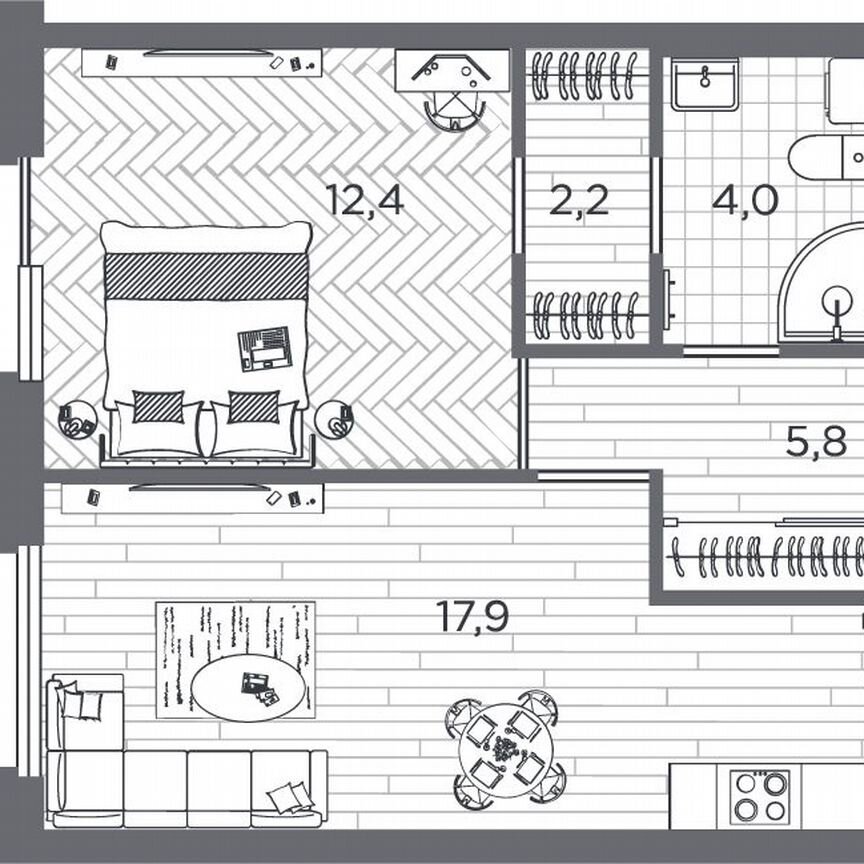 1-к. квартира, 43,8 м², 2/25 эт.