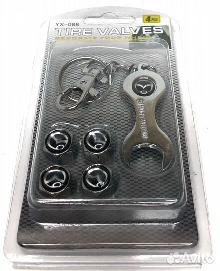 Колпачки на ниппеля - Mazda (с ключом/черный) (Чер