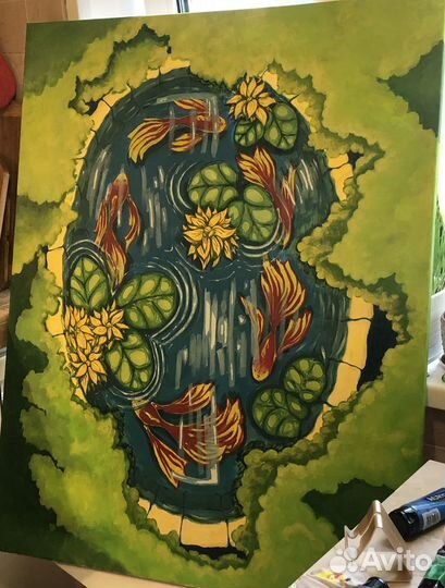 Картина «Золото в пруду», 100х80см, акрил