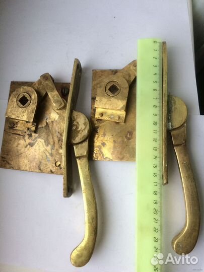 Старый дверной замок с ручкой (пара) Латунь/бронза