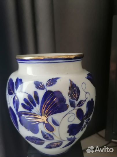 Винтажная ваза Синие цветы Гжель 50-60гг СССР