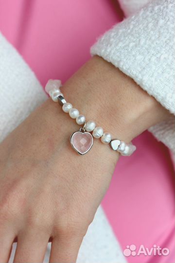 Комплект из речного жемчуга и розового кварца
