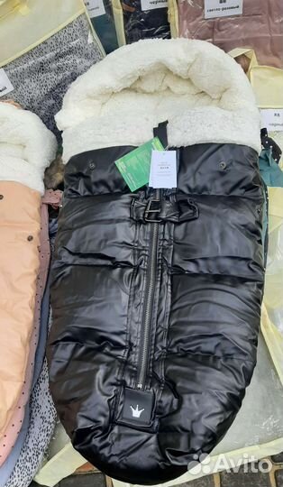 Теплый конверт в коляску Кожа +овчина (два цвета)