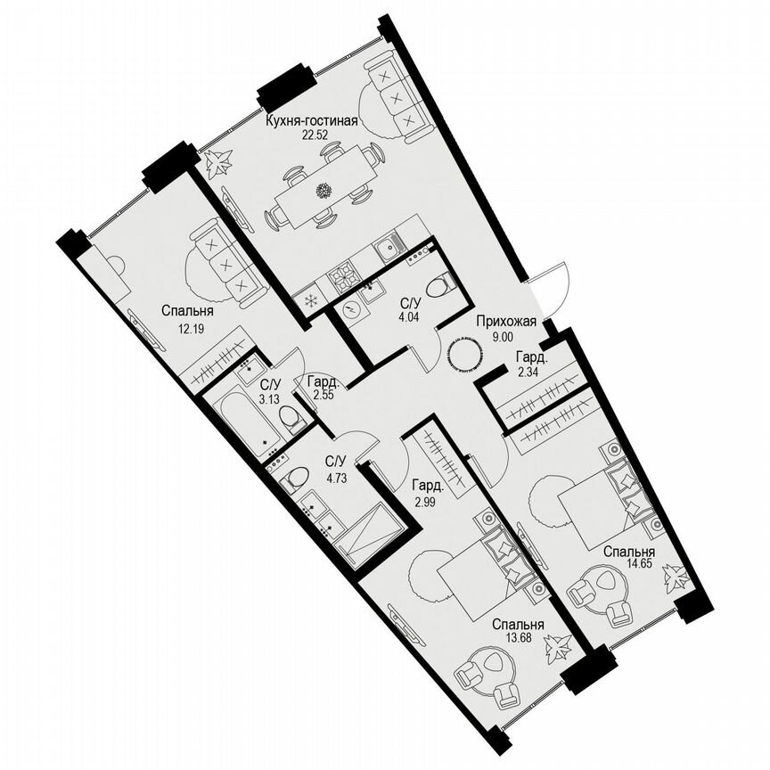 3-к. квартира, 91,8 м², 2/6 эт.