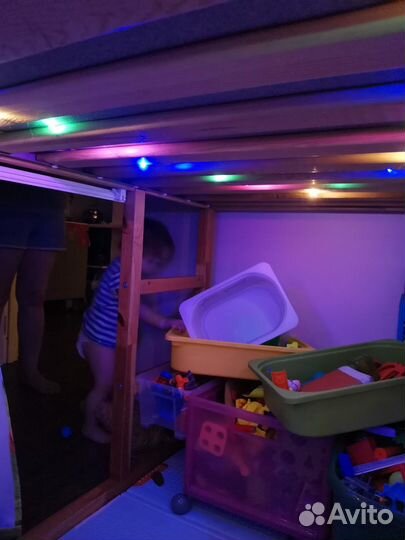 Кровать чердак IKEA Кюра + матрас+шторка+полог