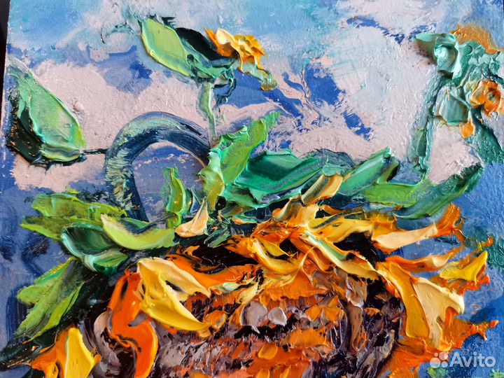 Картина маслом подсолнухи в раме Художник Свинар О