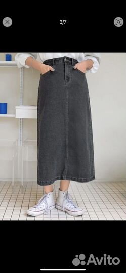 Джинсовая юбка миди