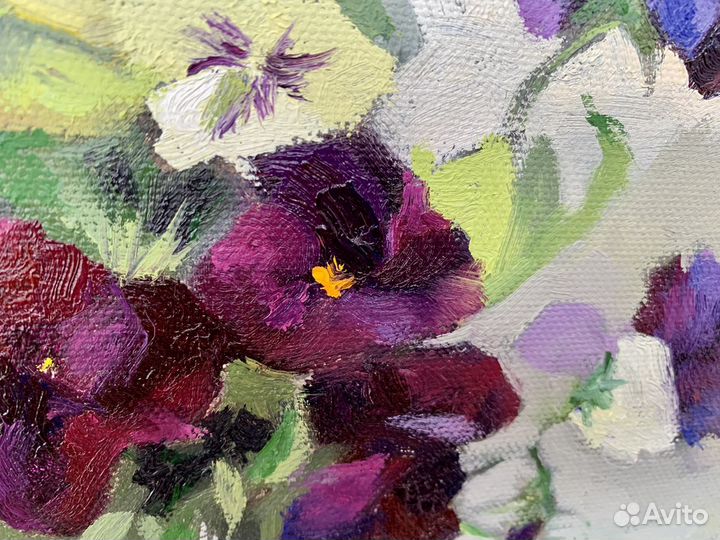 Картина маслом Анютины глазки