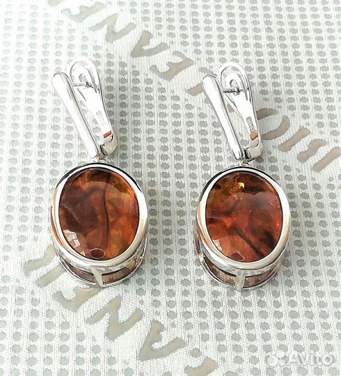 Серьги серебро янтарь С188