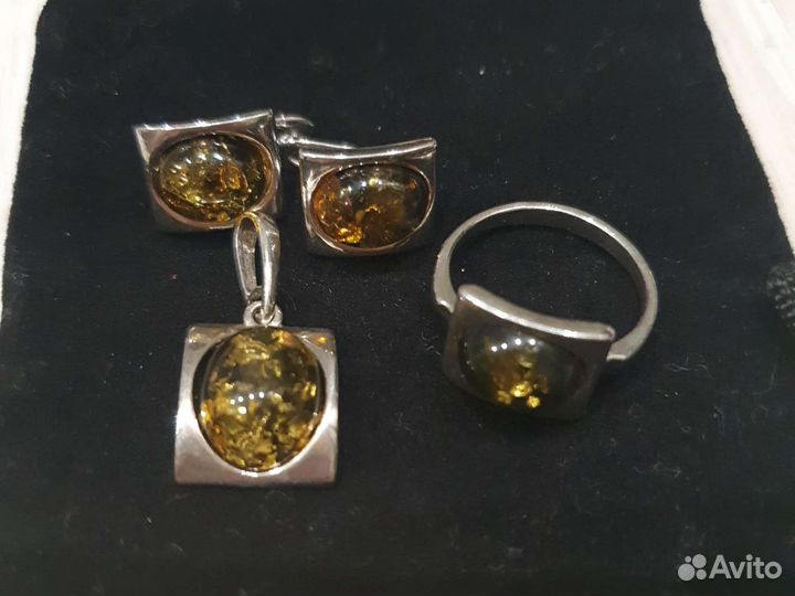 Серьги, кольцо и подвеска серебро