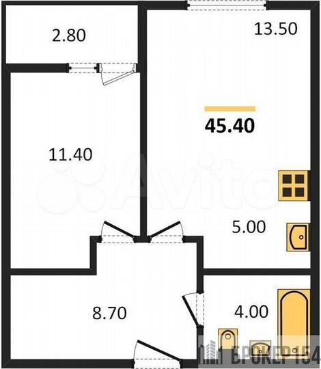 1-к. квартира, 45,5 м², 7/9 эт.