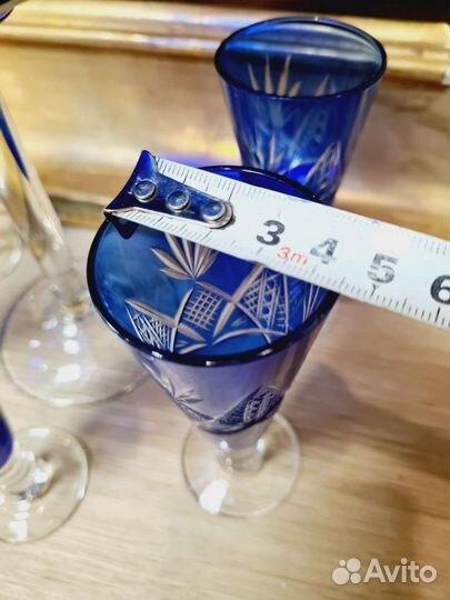 Старинная ваза - фруктовница с рюмками, кобальт цв