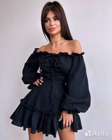 Летнее короткое платье из муслина в 3 цветах