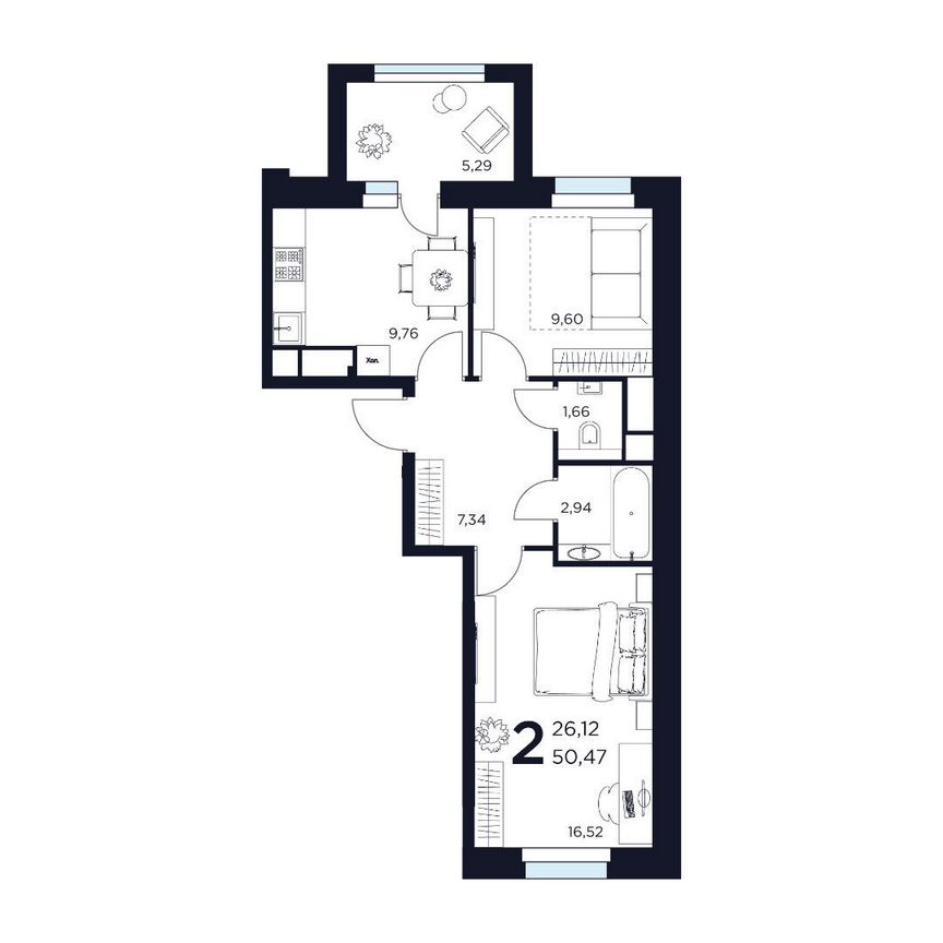 2-к. квартира, 50,5 м², 10/15 эт.