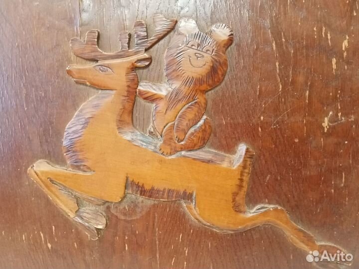 Олимпийский мишка на олене панно деревянное