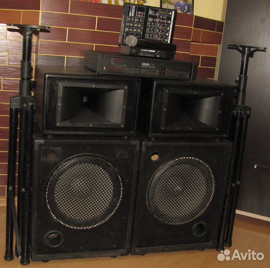 Колонки Pro 1100W Усилитель Микшер Микрофон Стойки