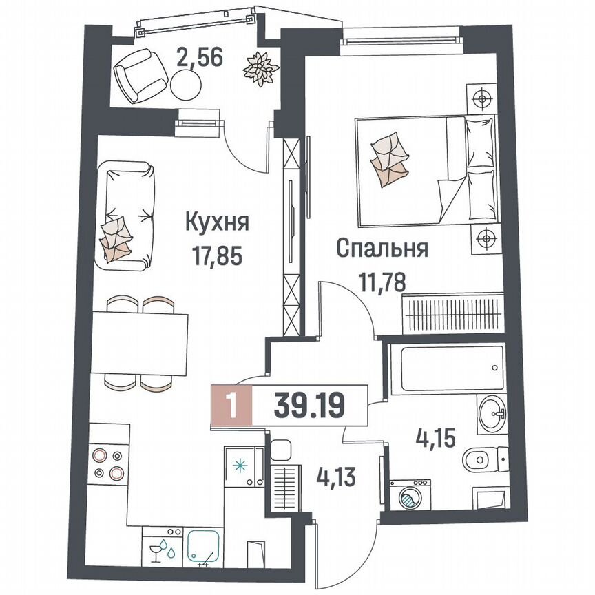 1-к. квартира, 39,2 м², 2/18 эт.