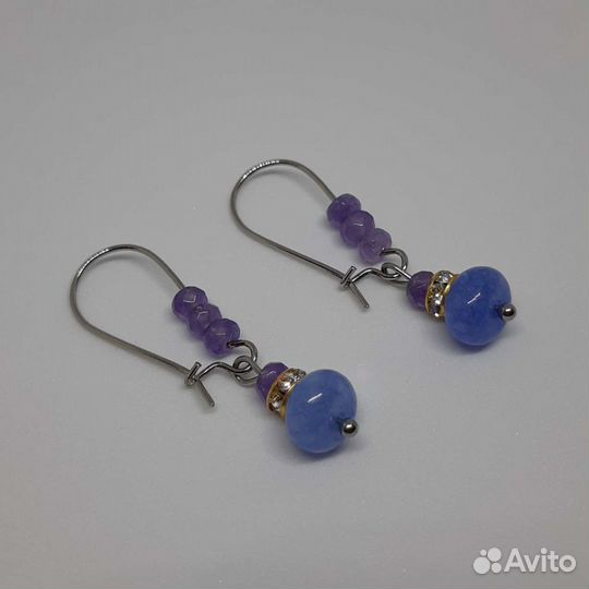 Серьги с природными камнями серебрение