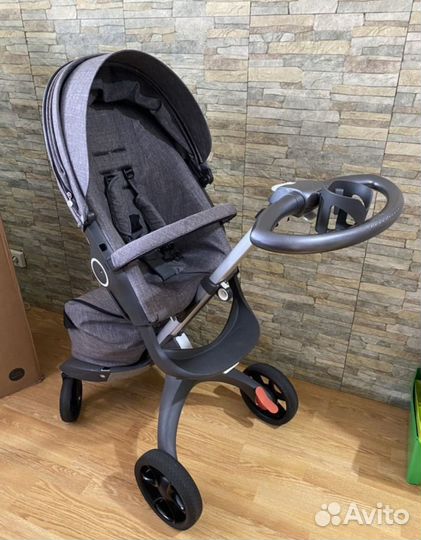 Коляска Stokke xplory v5 3в1 с чёрными колёсами