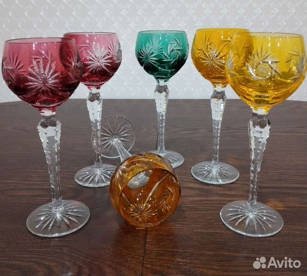 Бокалы для вина,цветной хрусталь Германия,6 штук