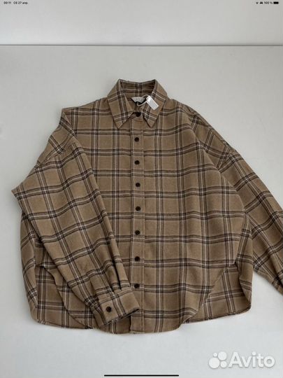 Рубашка в клетку бежевая