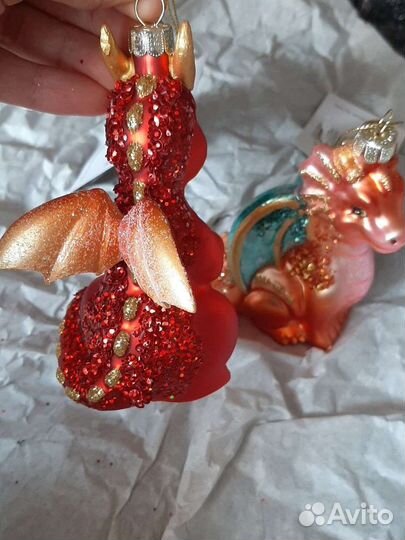 Дракончик елочная игрушка стекло 2024г