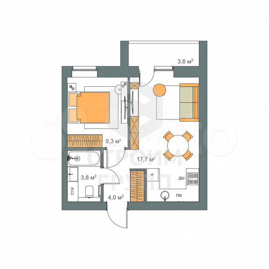 1-к. квартира, 36,6 м², 7/9 эт.