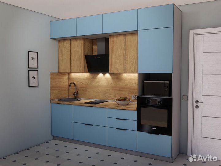 Кухня мдф+лдсп 2,6 м. Люкс-фурнитура, столешница