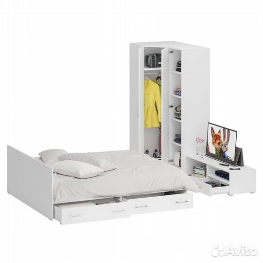 Мебель для спальни белая Стандарт № 4 Стандарт с кроватью 1800 с ящиками, цвет белый, спальное место